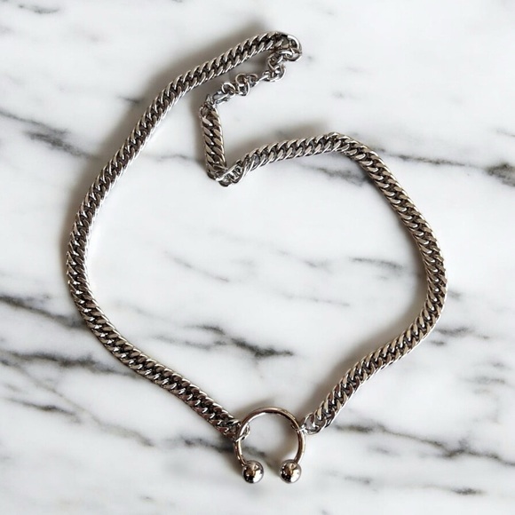 Modern Curb Chain Necklace with Circular Septum Centerpiece Sleek Sexy Witchy - Picture 3 of 15